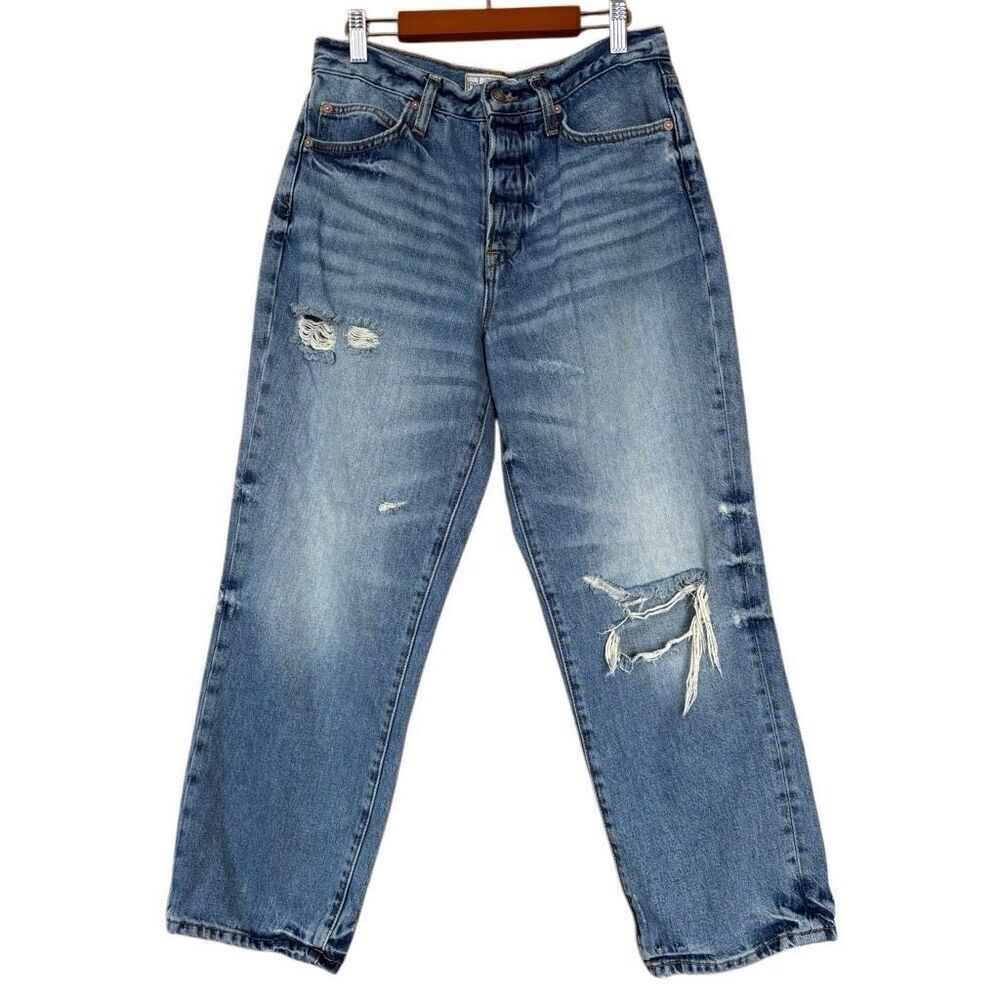 Free people boyfriend high rise button fly distressed jeans size 27